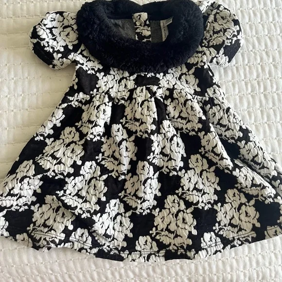 Janie and Jack 6-12 Month Jacquard Fur Neck Dress EUC
